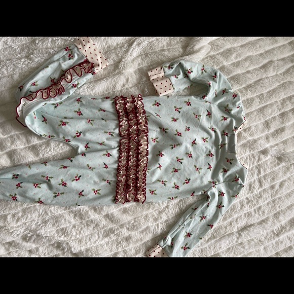 Sweet Honey Dreamer PJs - Ruffled Blue Holly Christmas Pajamas - Picture 6 of 6